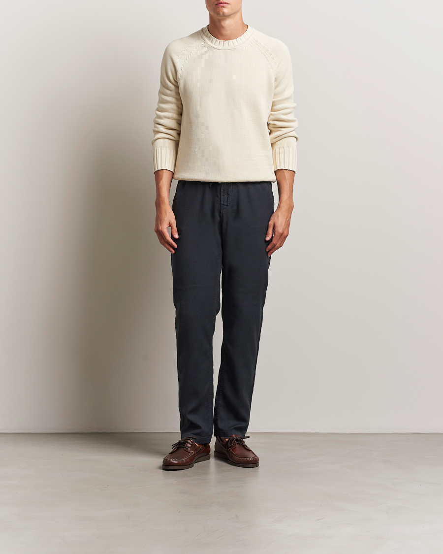 Herr | Byxor | Morris | Fenix Linen/Cotton Trousers Blue