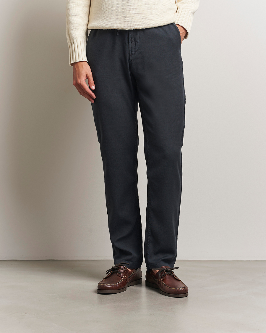 Herr | Byxor | Morris | Fenix Linen/Cotton Trousers Blue