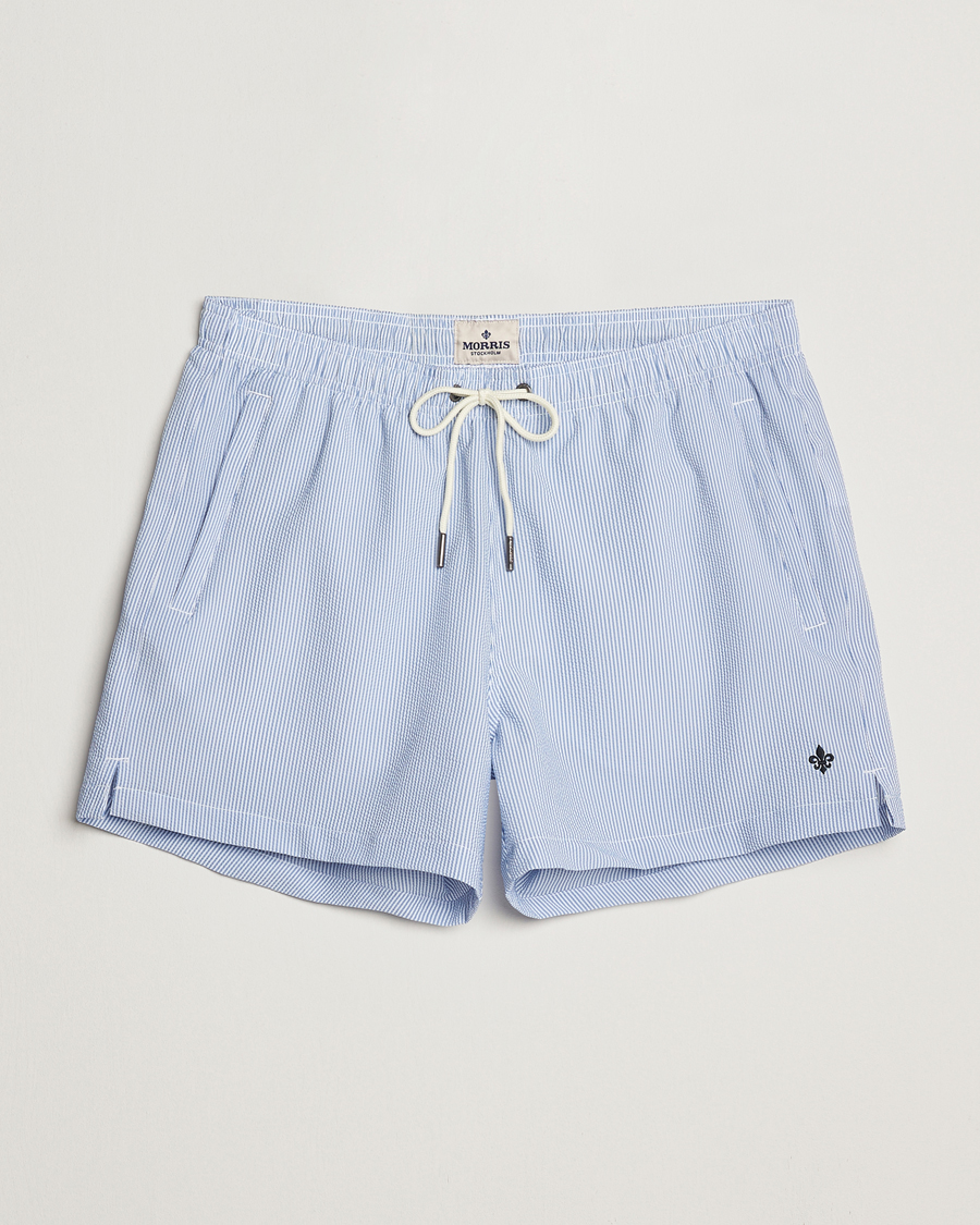 Herr | Badbyxor | Morris | Seersucker Bathing Trunks Light Blue