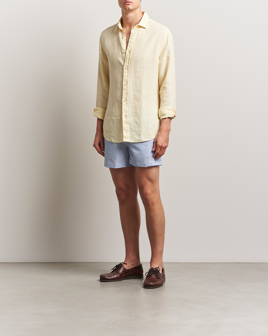 Herr | Badbyxor | Morris | Seersucker Bathing Trunks Light Blue