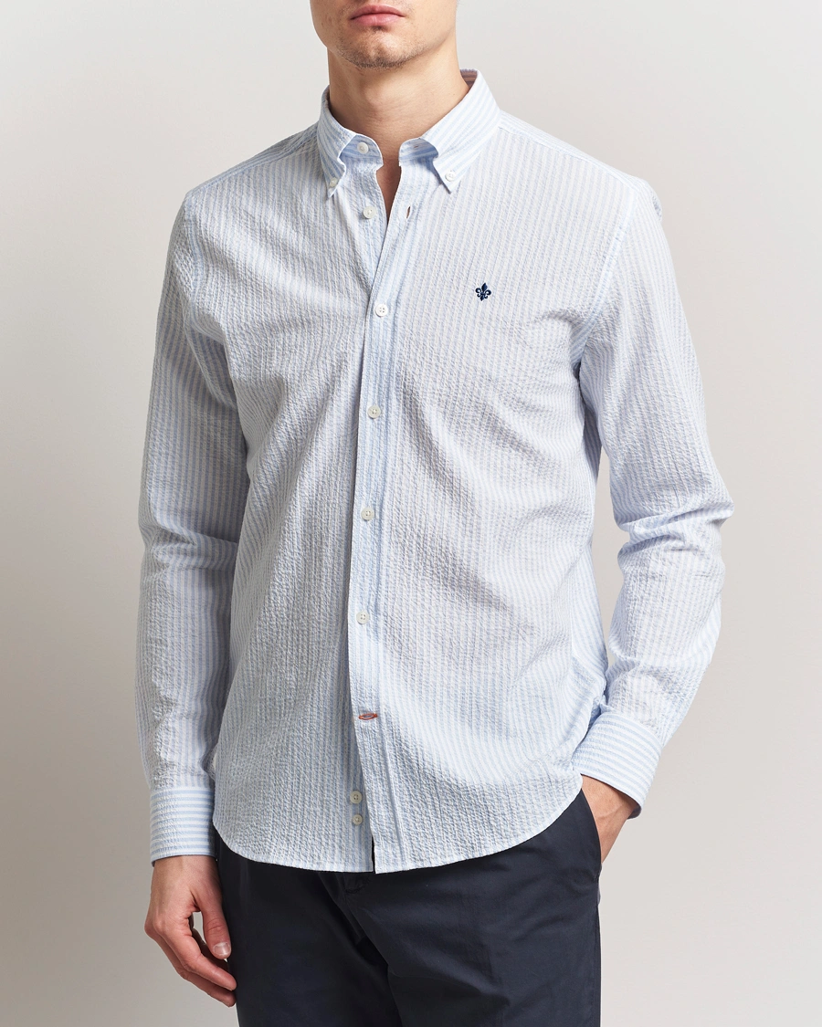 Herr | Skjortor | Morris | Slim Fit Striped Seersucker Shirt Light Blue