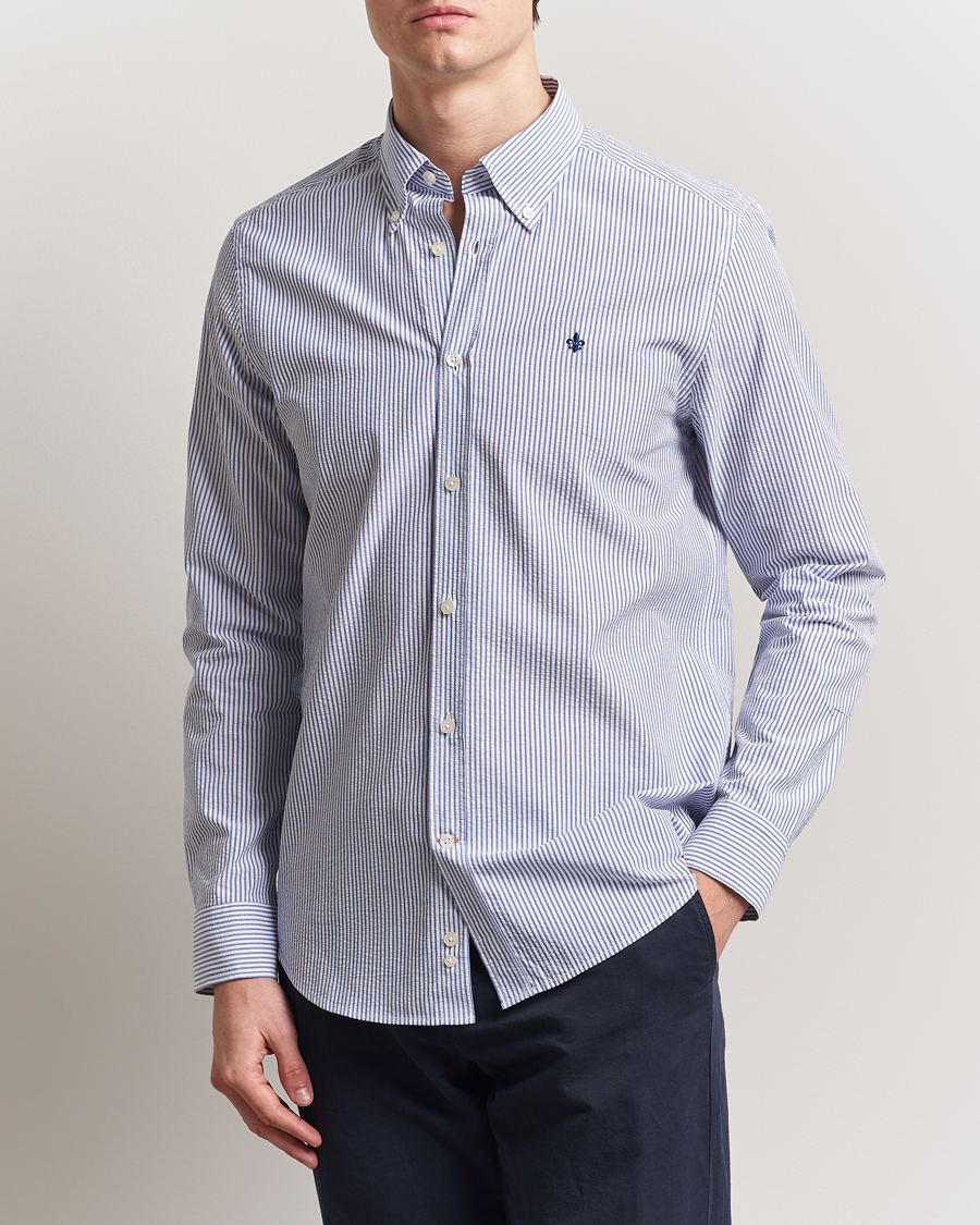 Herr | Skjortor | Morris | Slim Fit Striped Seersucker Shirt Old Blue
