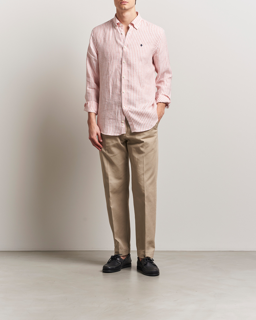 Herr | Skjortor | Morris | Douglas Striped Linen Shirt Orange
