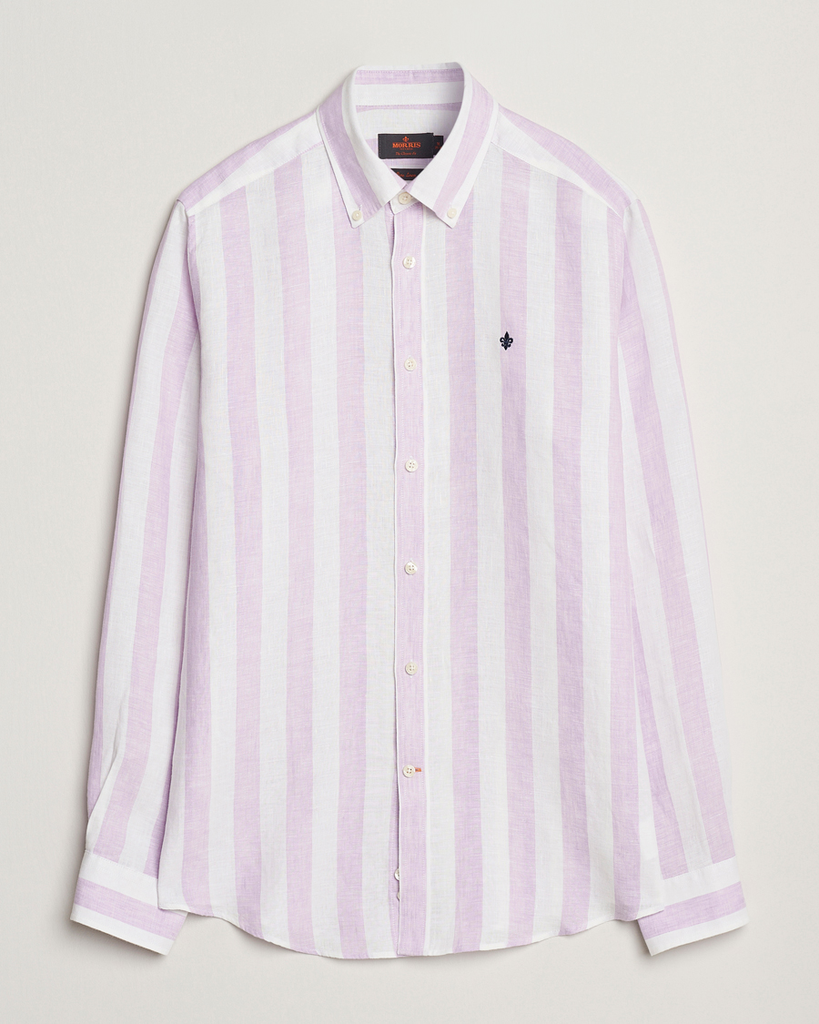 Herr | Skjortor | Morris | Douglas Striped Linen Shirt Purple