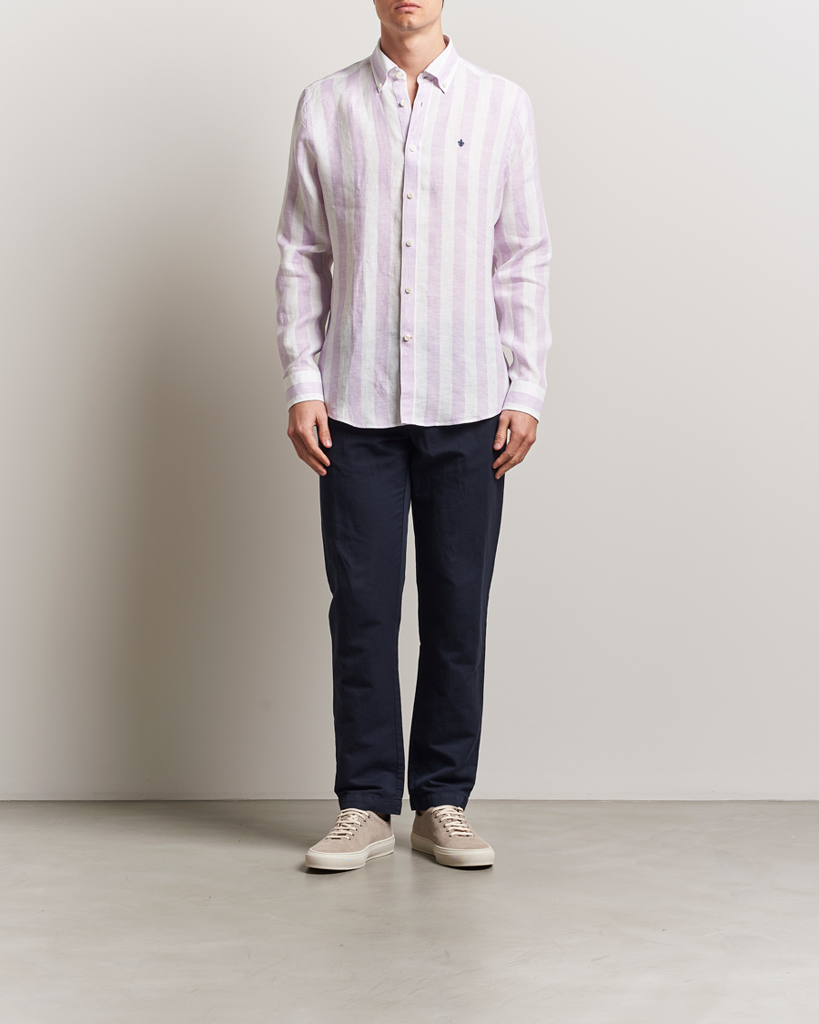 Herr | Skjortor | Morris | Douglas Striped Linen Shirt Purple