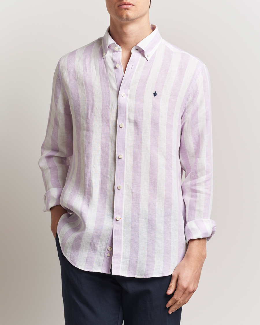 Herr | Skjortor | Morris | Douglas Striped Linen Shirt Purple