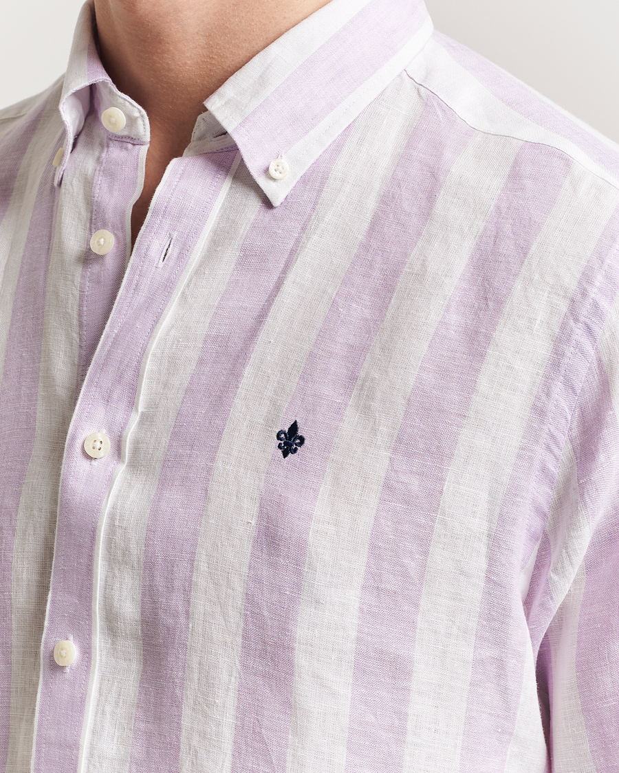 Herr | Skjortor | Morris | Douglas Striped Linen Shirt Purple