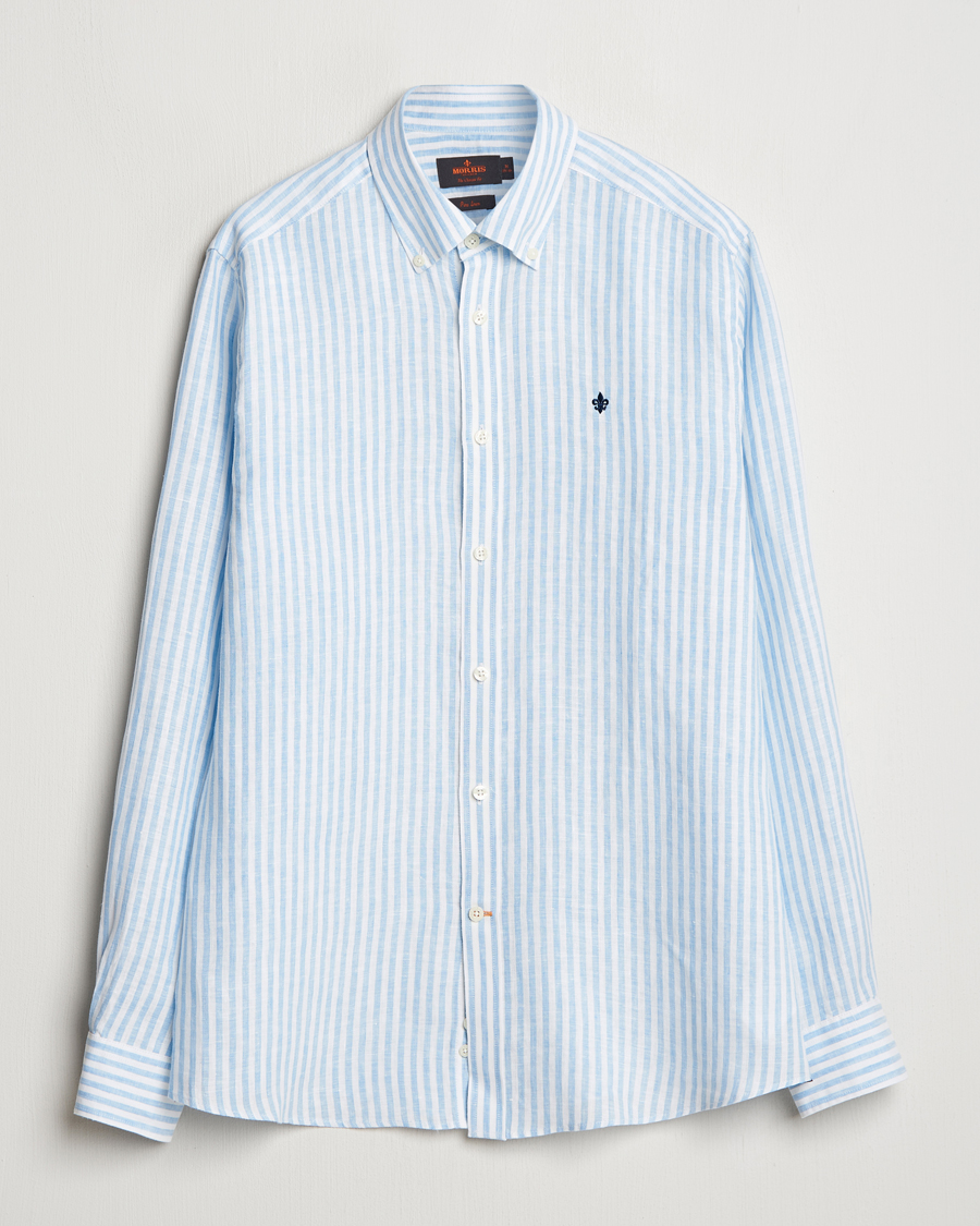 Herr | Skjortor | Morris | Douglas Striped Linen Shirt Light Blue