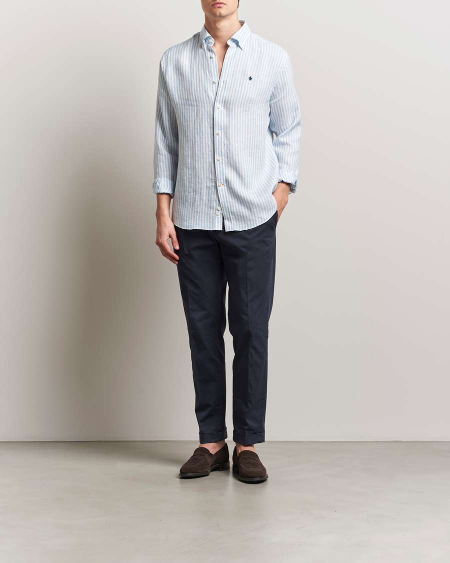 Herr | Skjortor | Morris | Douglas Striped Linen Shirt Light Blue