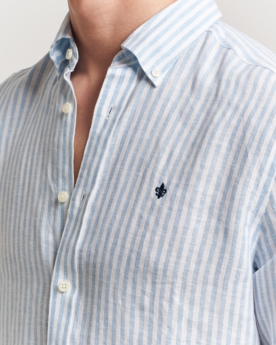 Herr | Skjortor | Morris | Douglas Striped Linen Shirt Light Blue