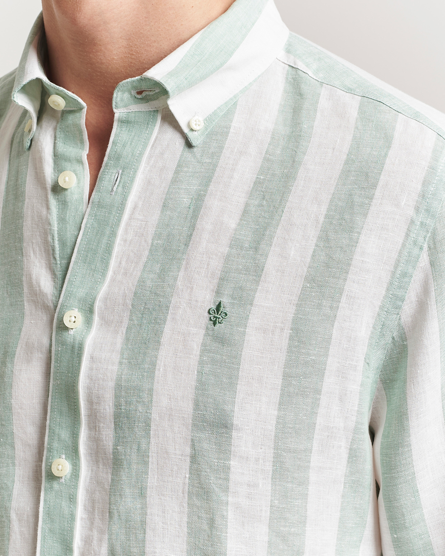 Herr | Skjortor | Morris | Douglas Striped Linen Shirt Light Green