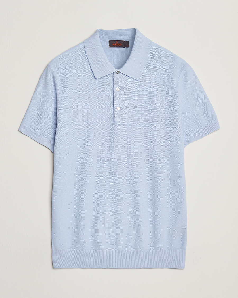 Herr | Pikéer | Morris | Walter Knitted Polo Light Blue