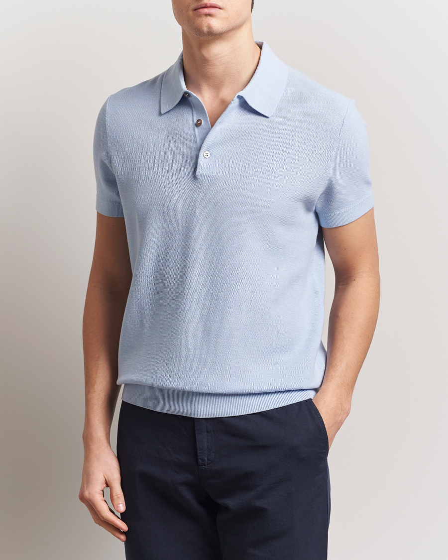 Herr | Pikéer | Morris | Walter Knitted Polo Light Blue