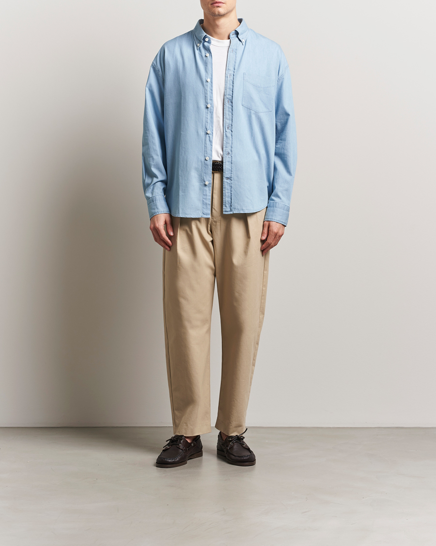 Herr | Skjortor | GANT 240 Mulberry Street | Oversized Lux Indigo Shirt Light Blue