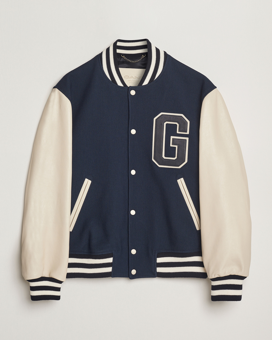 Herr | Jackor | GANT 240 Mulberry Street | Leather Mix Varsity Jacket Navy
