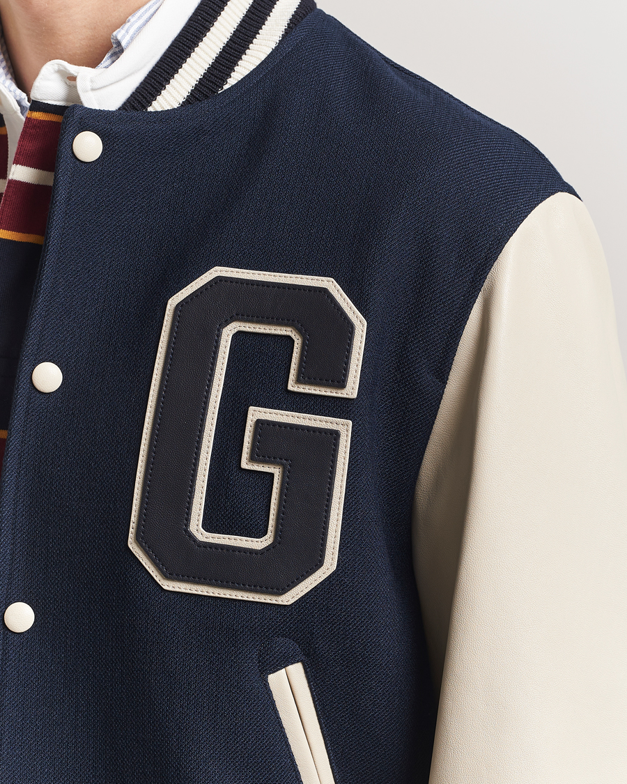 Herr | Jackor | GANT 240 Mulberry Street | Leather Mix Varsity Jacket Navy