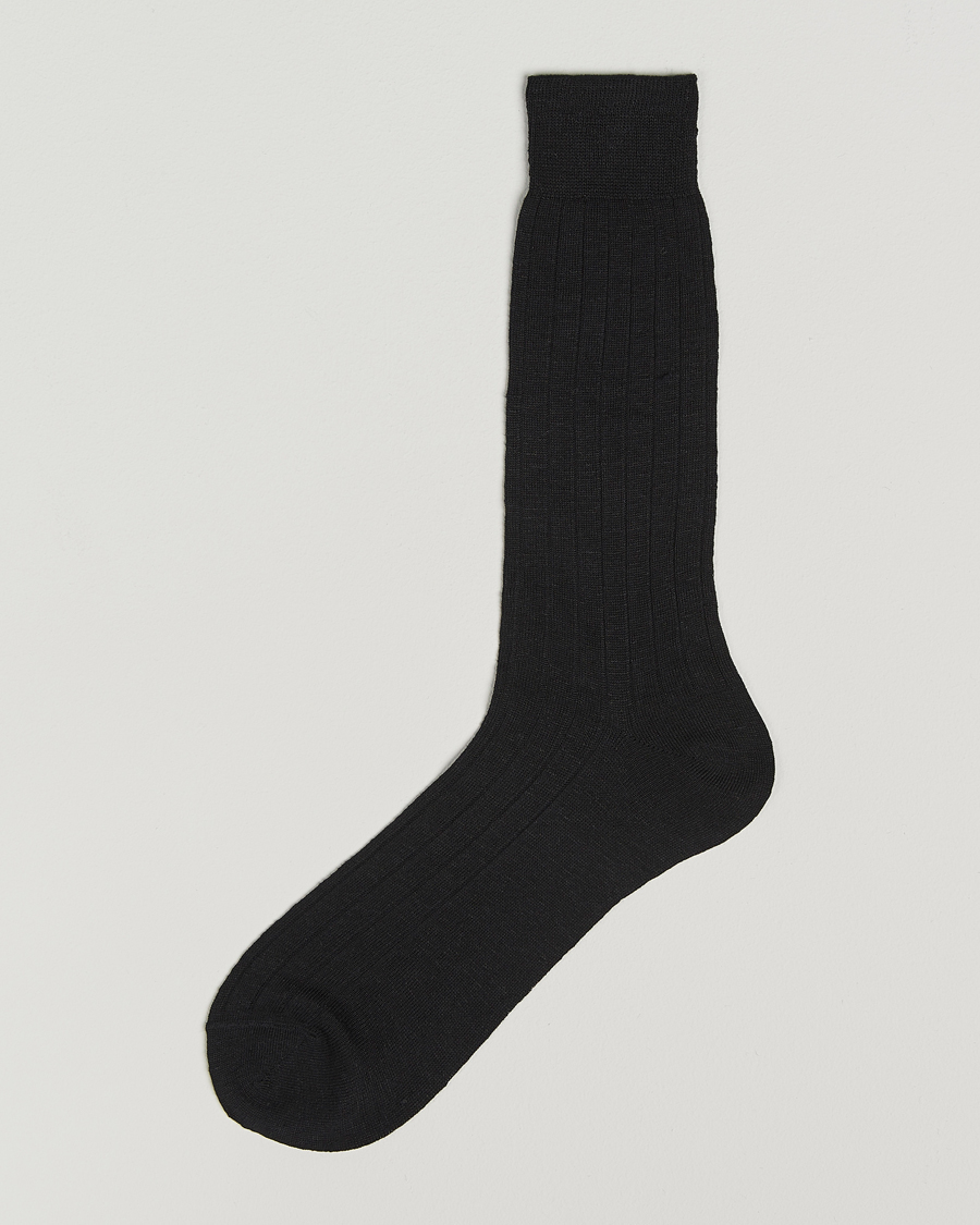 Herr | Underkläder | Bresciani | Linen Ribbed Short Socks Black