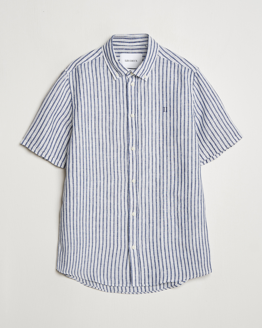 Herr | Skjortor | LES DEUX | Kris Linen Short Sleeve Shirt Ivory/Blueprint