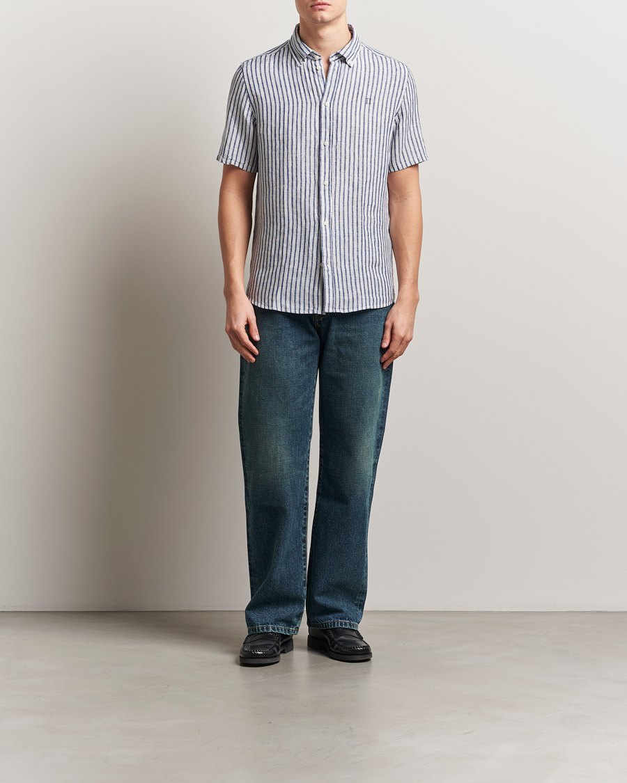 Herr | Skjortor | LES DEUX | Kris Linen Short Sleeve Shirt Ivory/Blueprint