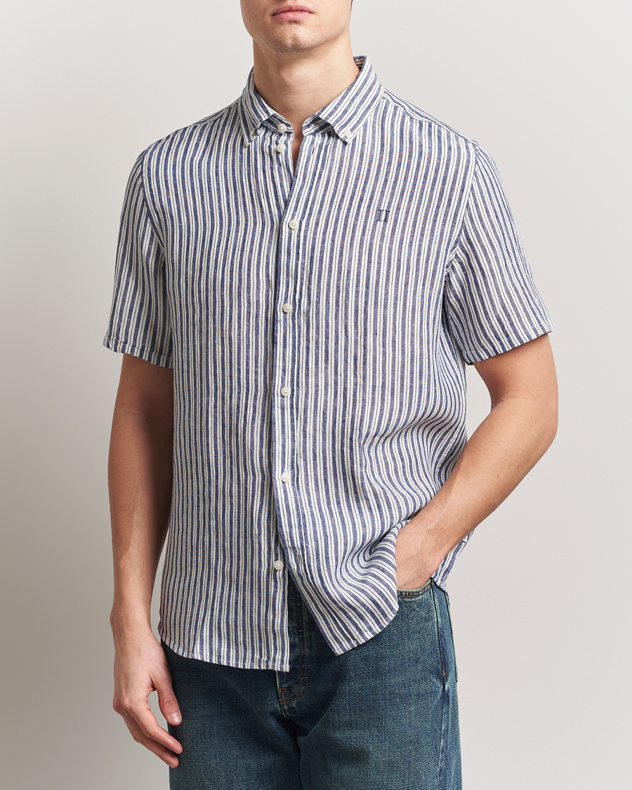 Herr | Skjortor | LES DEUX | Kris Linen Short Sleeve Shirt Ivory/Blueprint