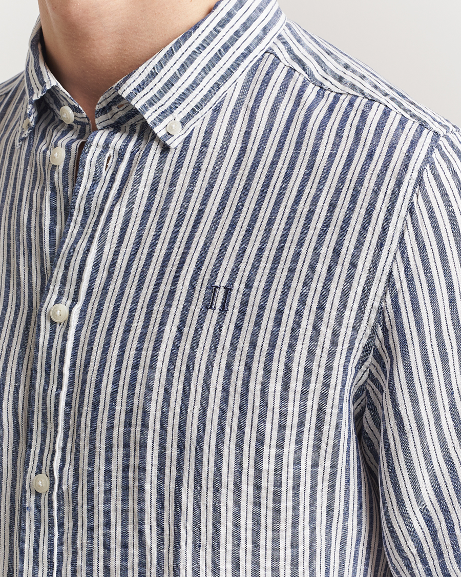 Herr | Skjortor | LES DEUX | Kris Linen Short Sleeve Shirt Ivory/Blueprint