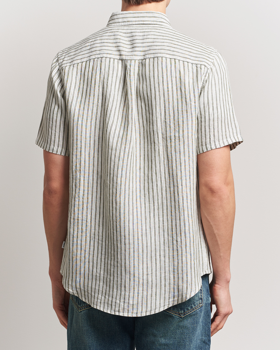 Herr | Skjortor | LES DEUX | Kris Linen Short Sleeve Shirt Ivory/Green