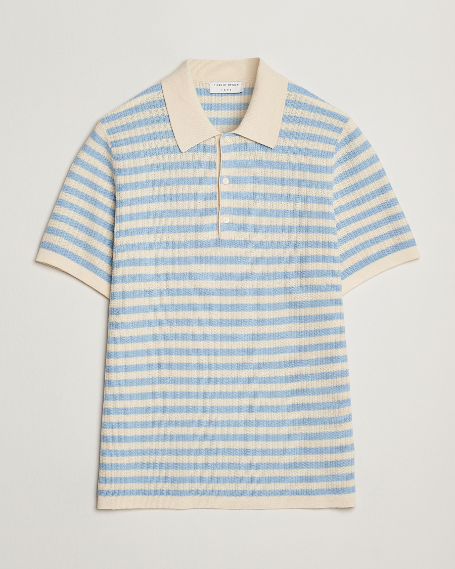 Herr | Pikéer | Tiger of Sweden | Erros Knitted Striped Polo Light Blue