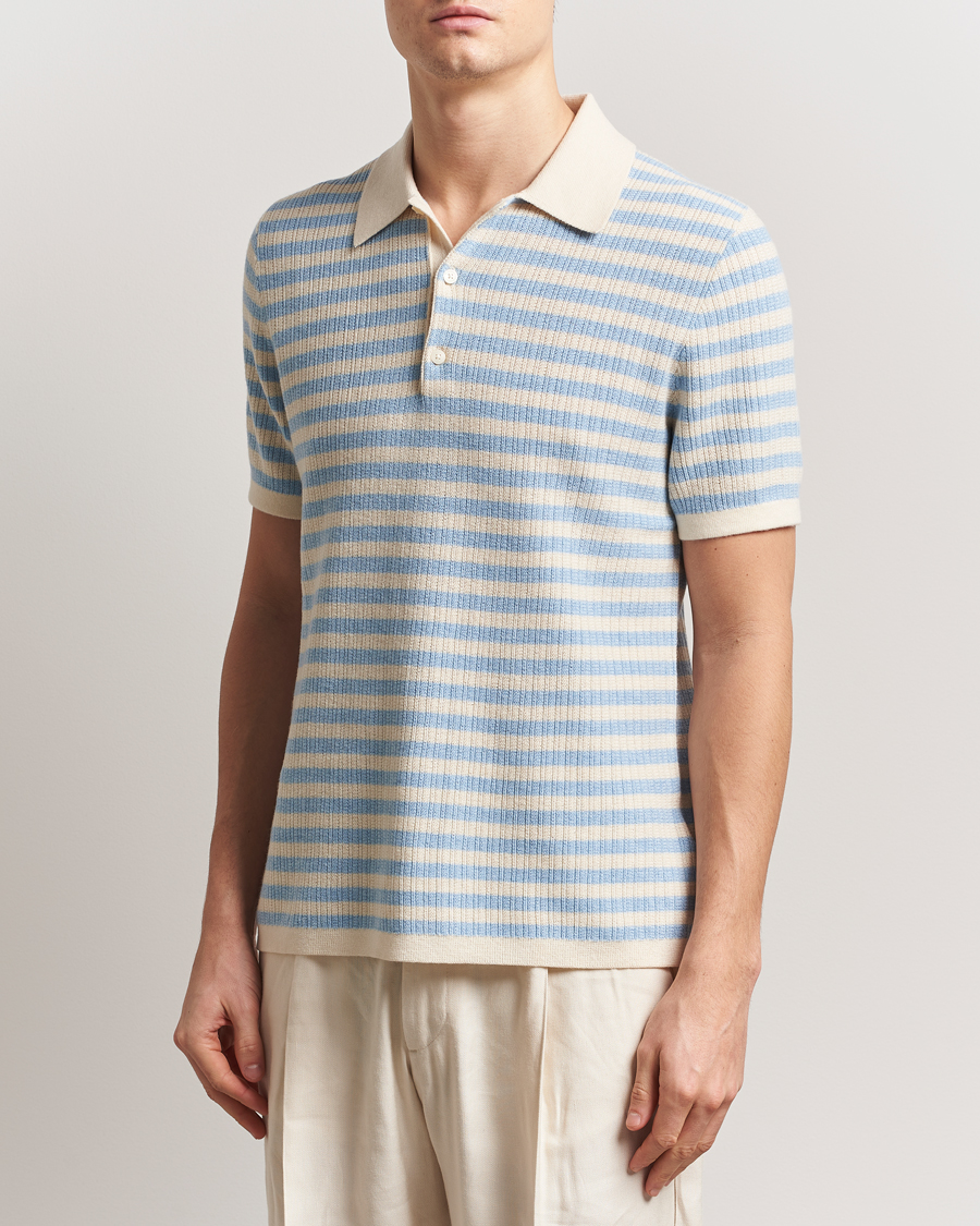 Herr | Pikéer | Tiger of Sweden | Erros Knitted Striped Polo Light Blue