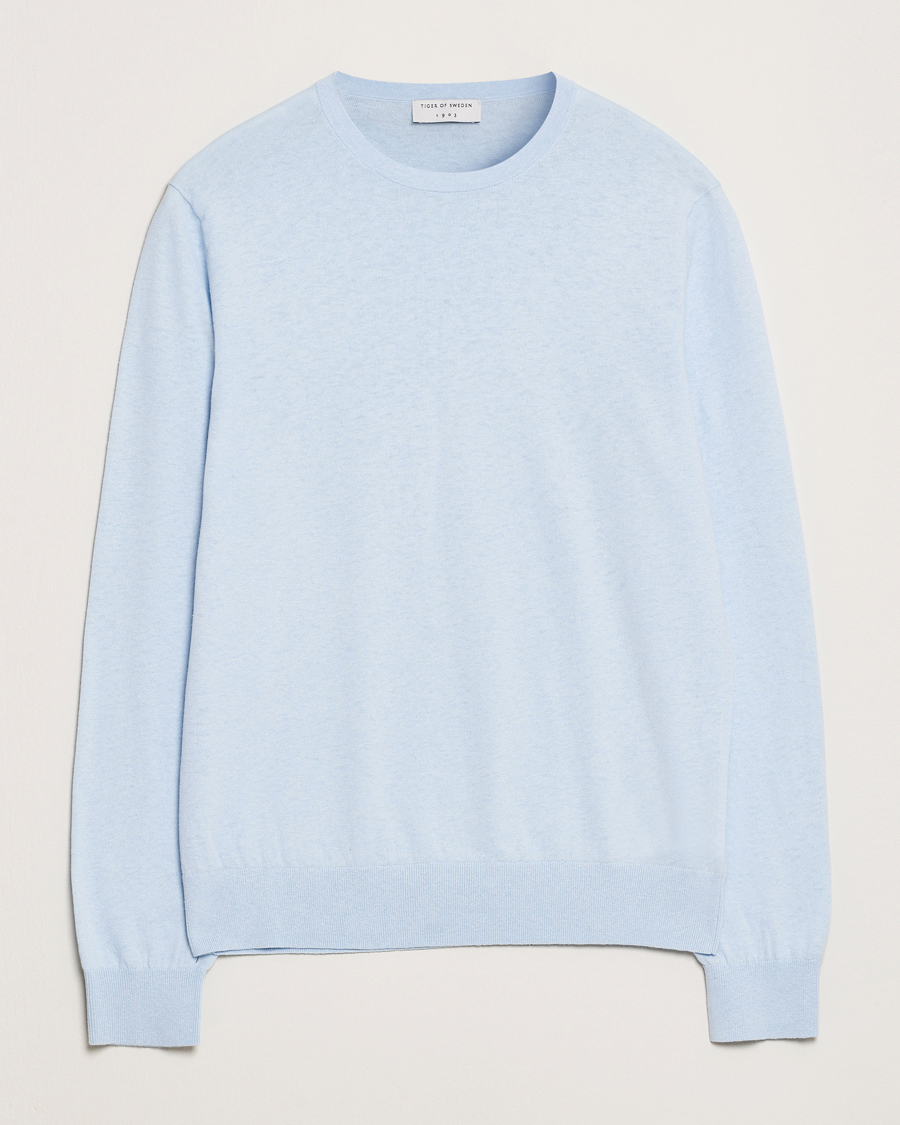 Herr | Tröjor | Tiger of Sweden | Connor Linen/Cotton Sweater Light Blue
