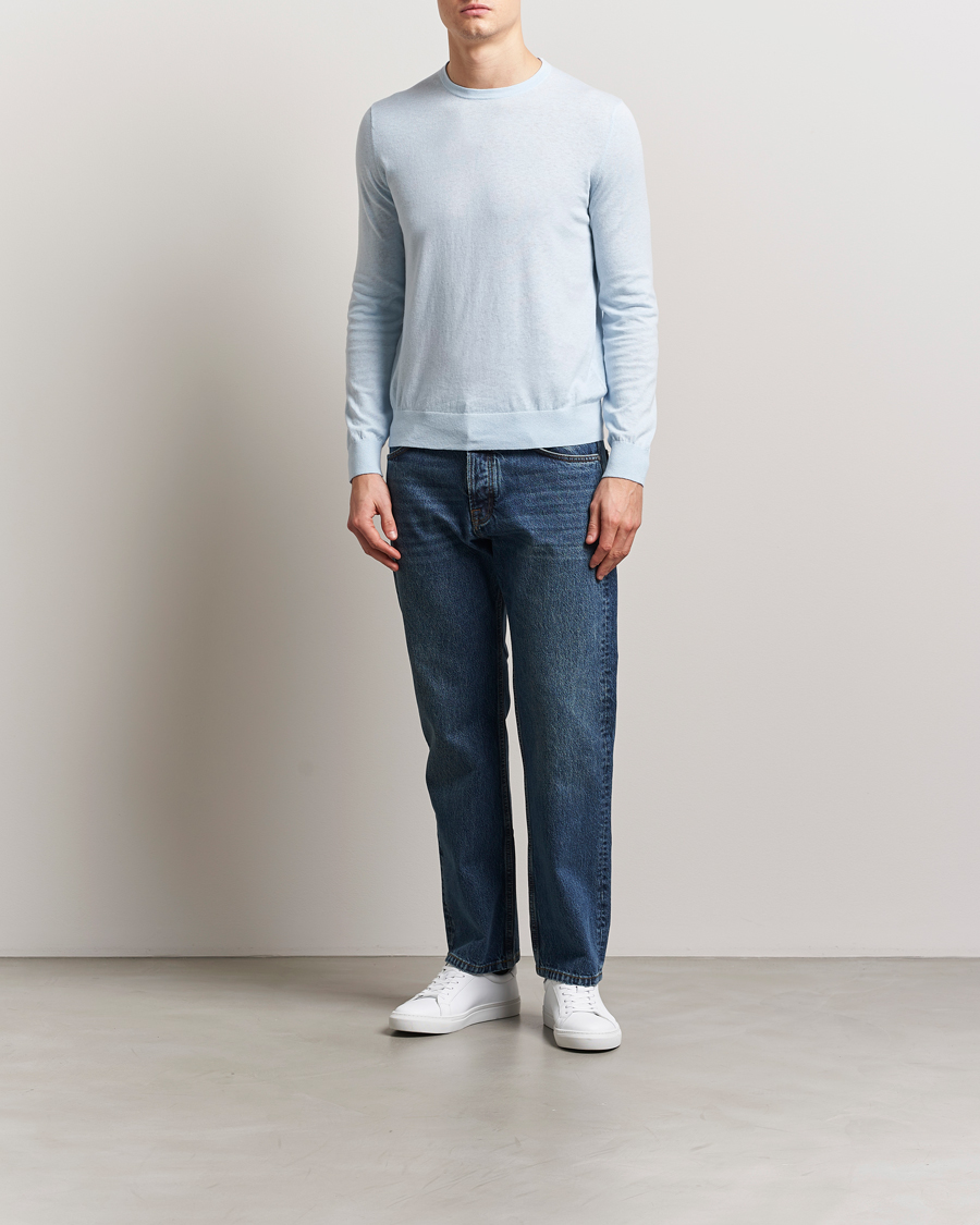Herr | Tröjor | Tiger of Sweden | Connor Linen/Cotton Sweater Light Blue
