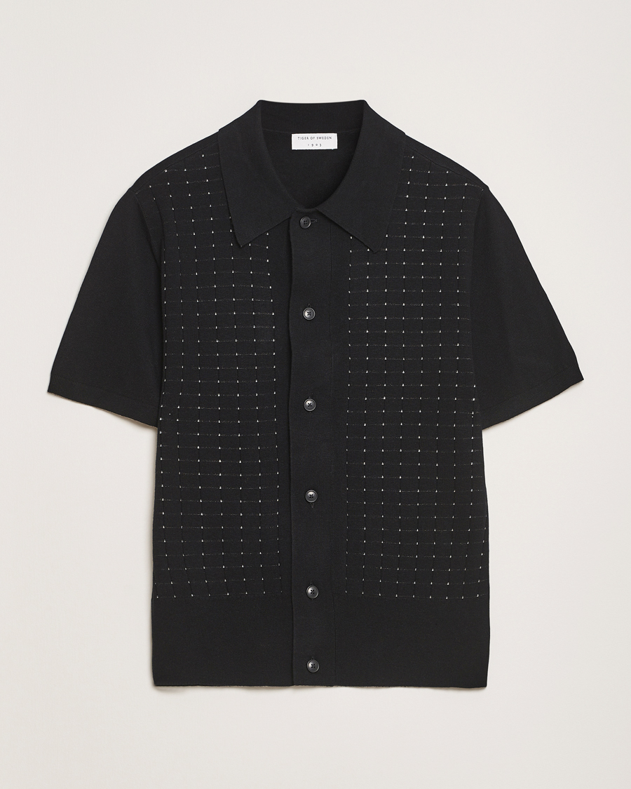 Herr | Skjortor | Tiger of Sweden | Araawen Knitted Short Sleeve Shirt Black