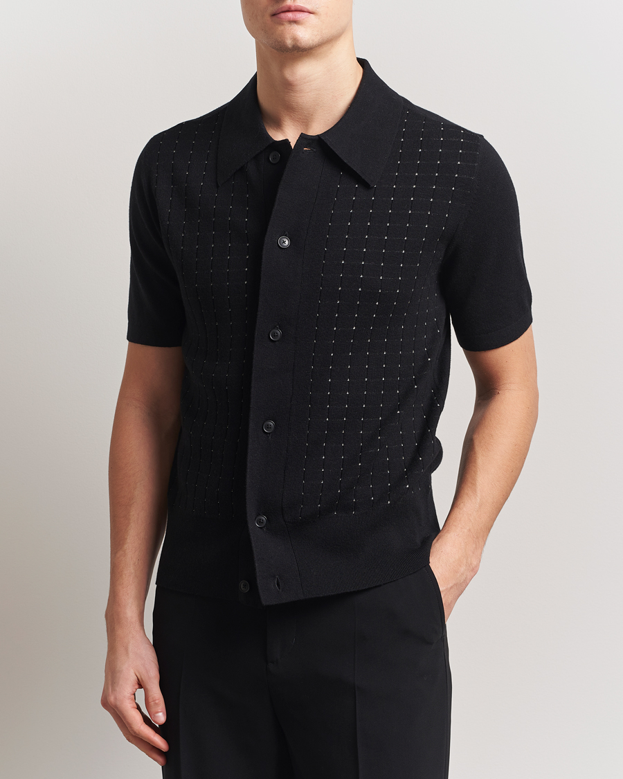 Herr | Skjortor | Tiger of Sweden | Araawen Knitted Short Sleeve Shirt Black