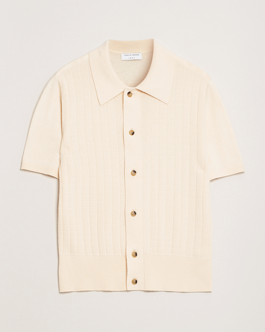 Herr | Skjortor | Tiger of Sweden | Araawen Knitted Short Sleeve Shirt Off White