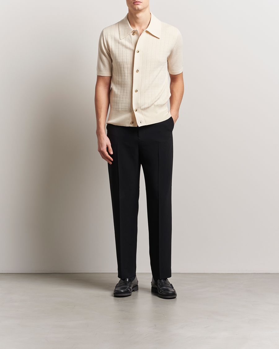 Herr | Skjortor | Tiger of Sweden | Araawen Knitted Short Sleeve Shirt Off White