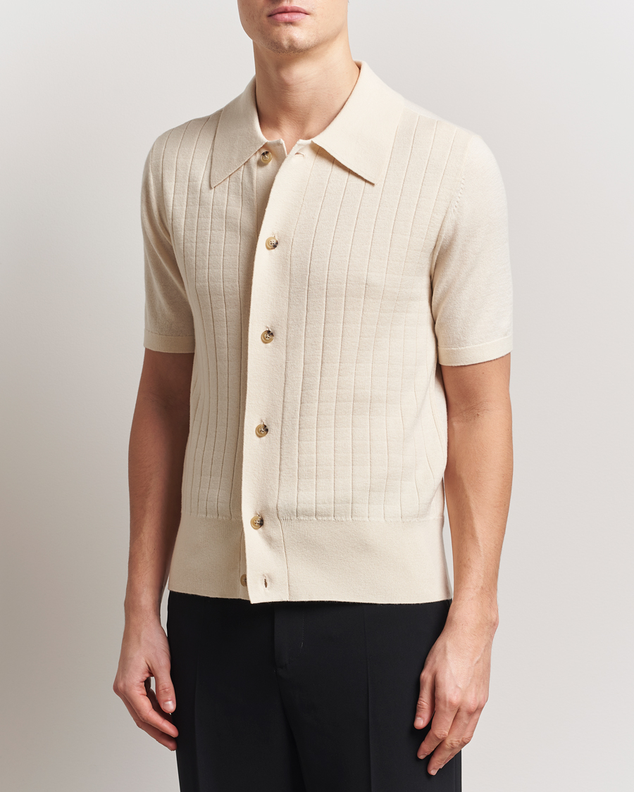 Herr | Skjortor | Tiger of Sweden | Araawen Knitted Short Sleeve Shirt Off White