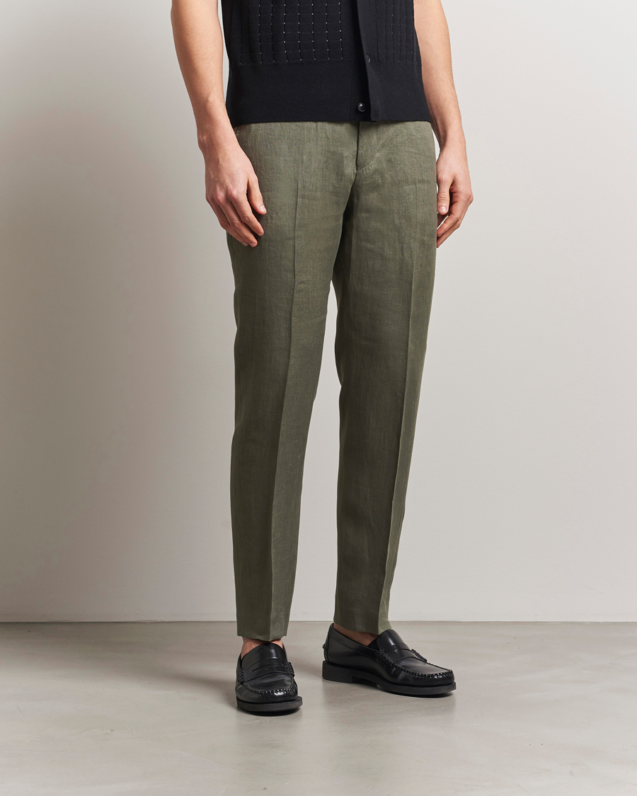Herr | Byxor | Tiger of Sweden | Tannen Linen Drawstring Trousers Thyme Green