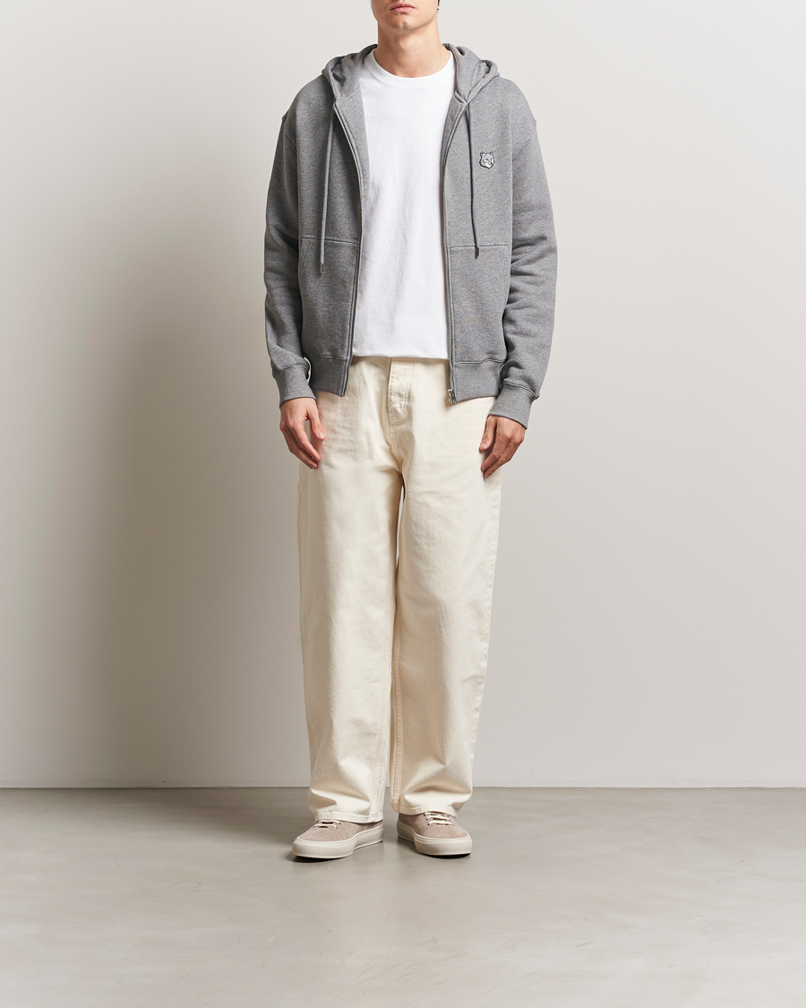 Herr | Tröjor | Maison Kitsuné | Tonal Fox Head Full Zip Hoodie Medium Grey Melange