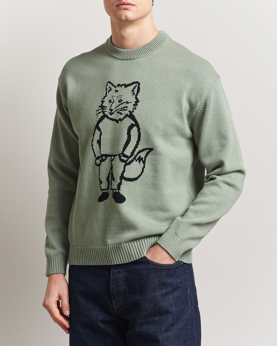 Herr | Tröjor | Maison Kitsuné | Dressed Fox Knitted Sweater Vert De Gris