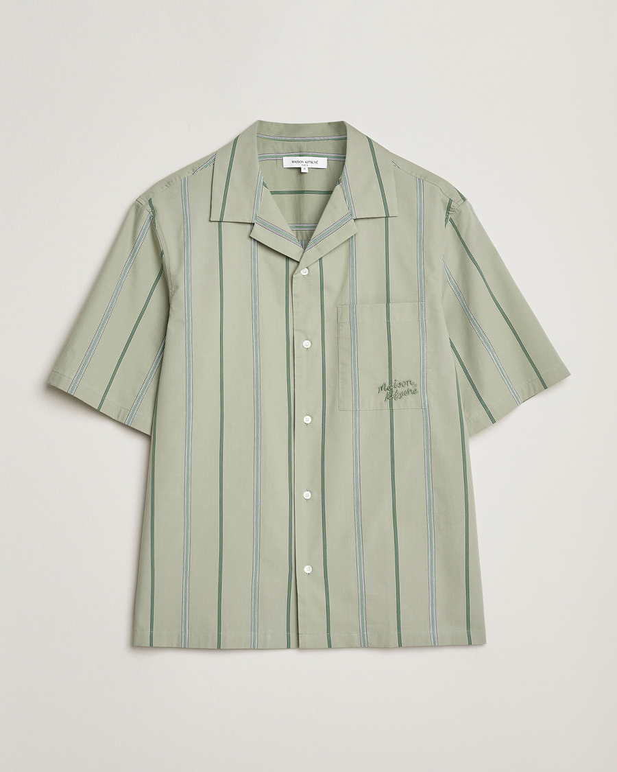 Herr | Skjortor | Maison Kitsuné | Resort Striped Short Sleeve Shirt Vert De Gris