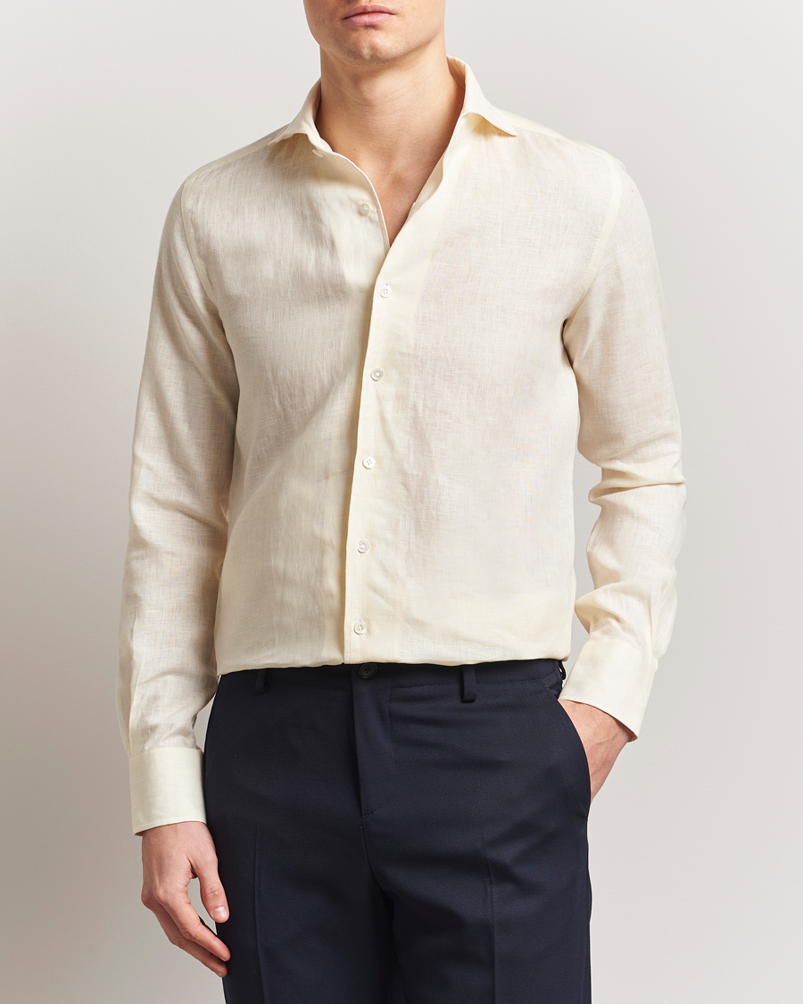 Herr | Skjortor | 100Hands | Cut Away Linen Shirt Light Yellow