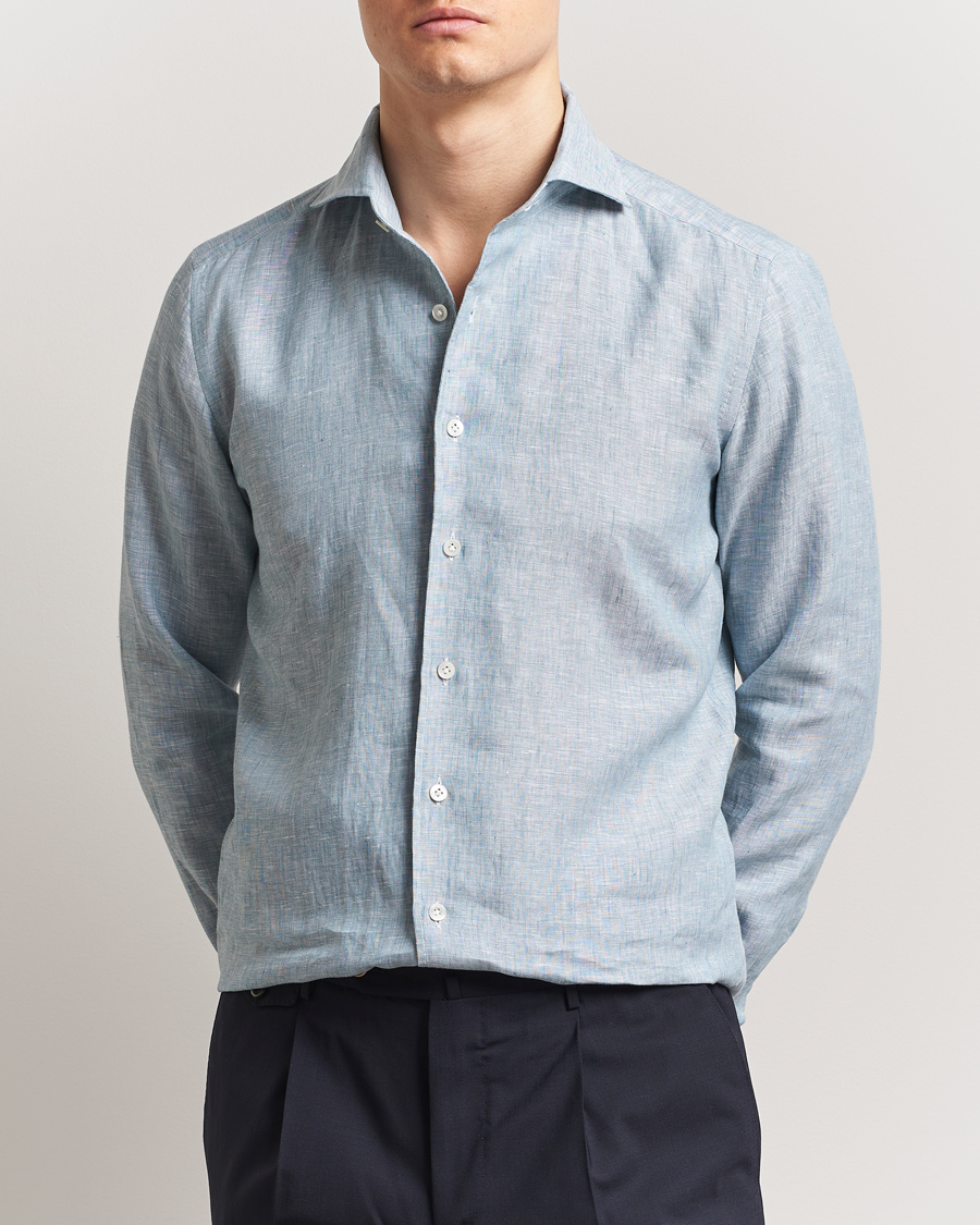Herr | Skjortor | 100Hands | Cut Away Linen Shirt Blue