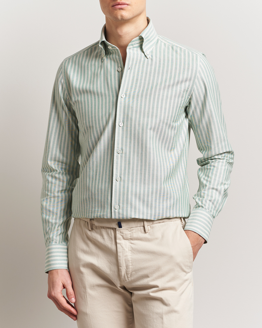 Herr | Skjortor | 100Hands | Striped Japan Oxford Button Under Shirt Green