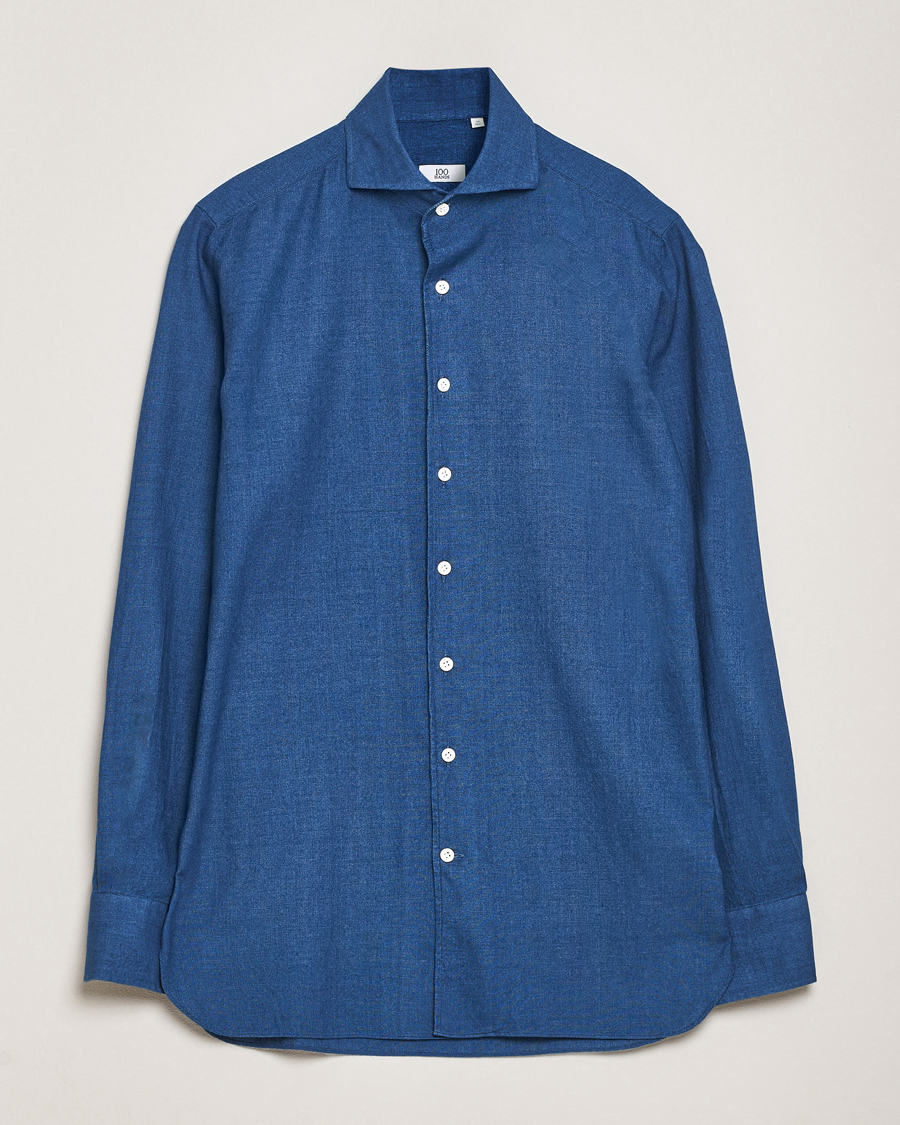 Herr | Skjortor | 100Hands | Garment Washed Denim Linen Shirt Mid Blue