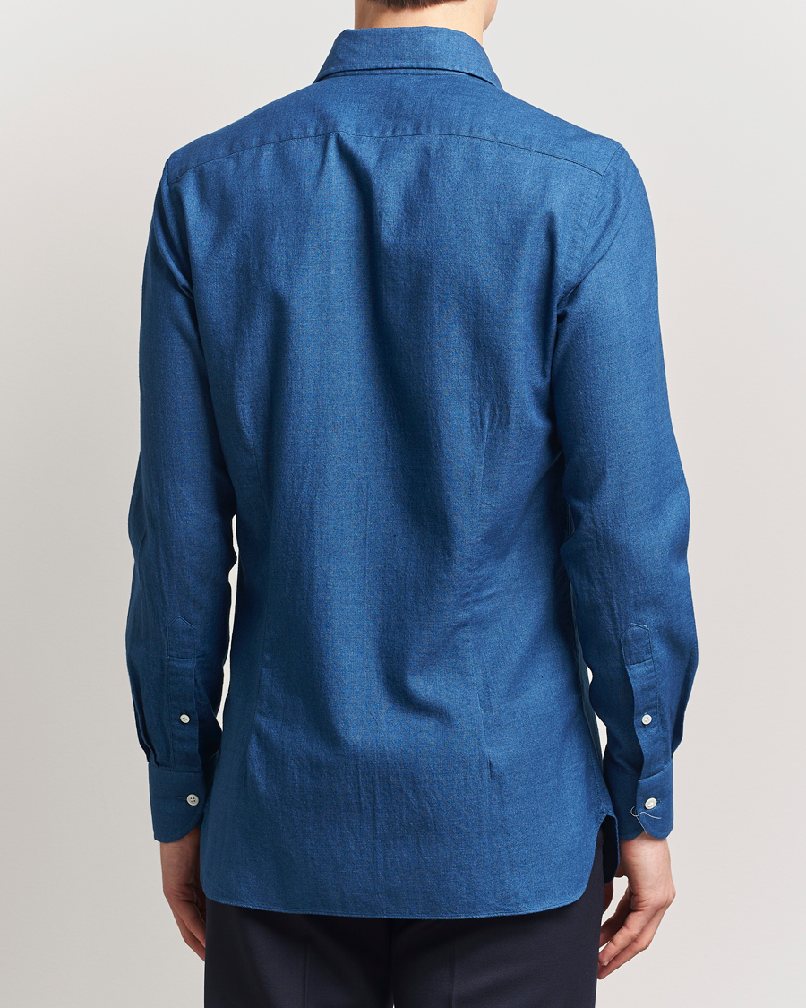 Herr | Skjortor | 100Hands | Garment Washed Denim Linen Shirt Mid Blue