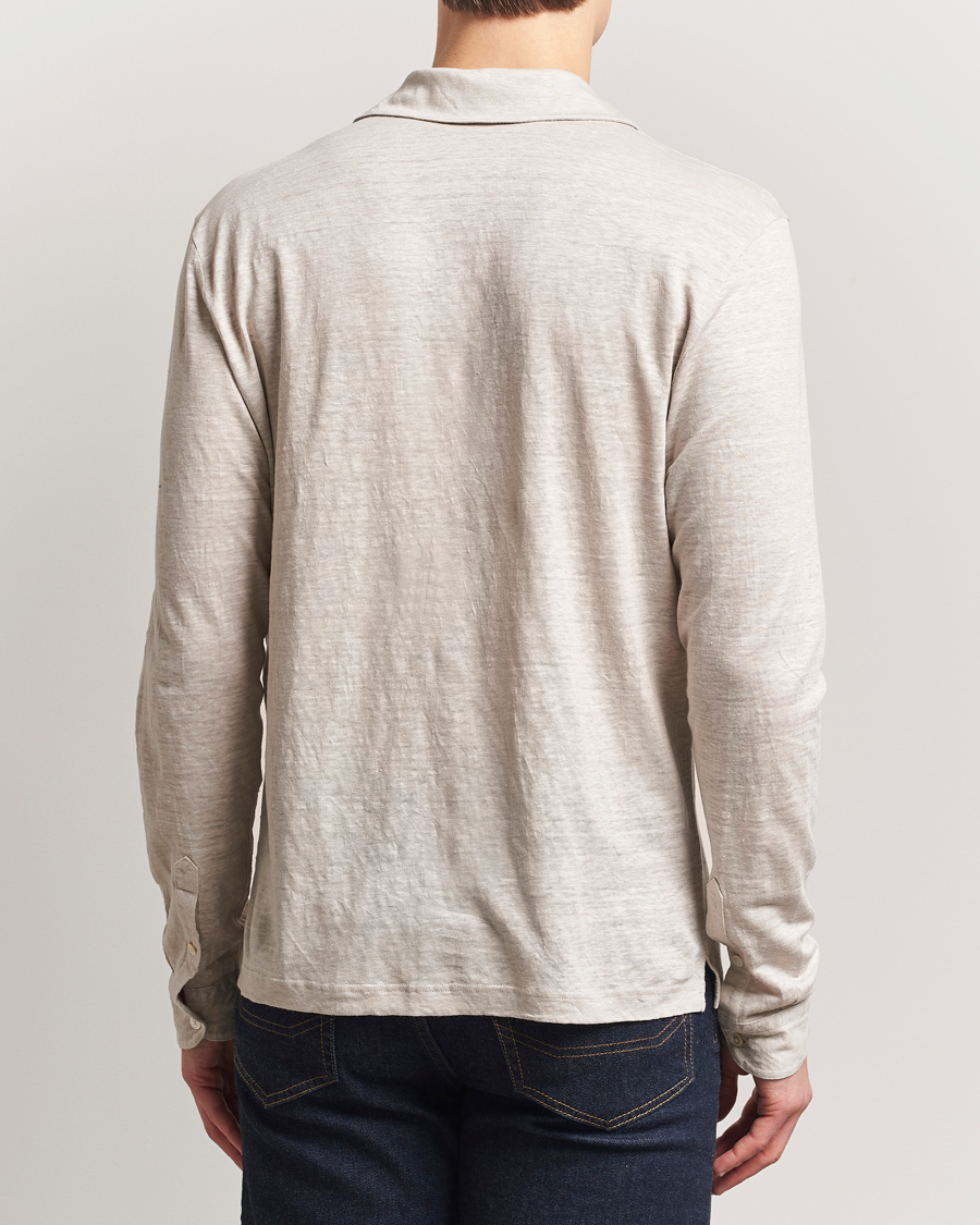 Herr | Pikéer | Gran Sasso | Washed Linen Long Sleeve Polo Beige Melange