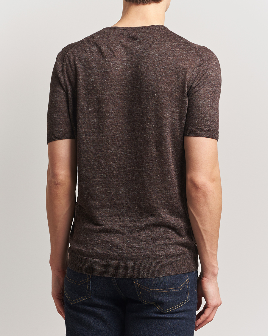 Herr | T-Shirts | Gran Sasso | Knitted Linen T-Shirt Dark Brown Melange