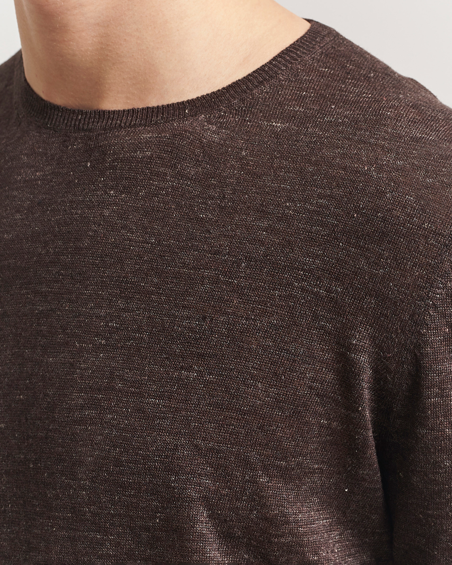 Herr | T-Shirts | Gran Sasso | Knitted Linen T-Shirt Dark Brown Melange