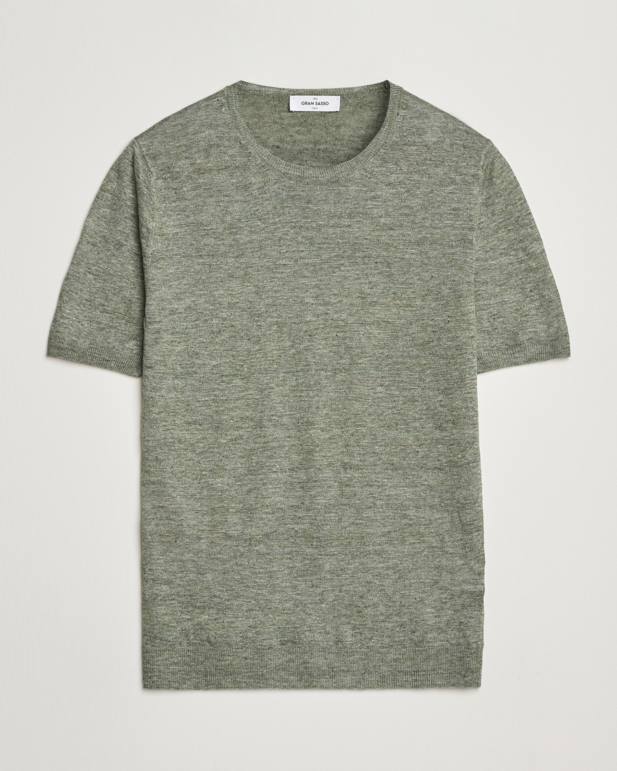 Herr | T-Shirts | Gran Sasso | Knitted Linen T-Shirt Green Melange