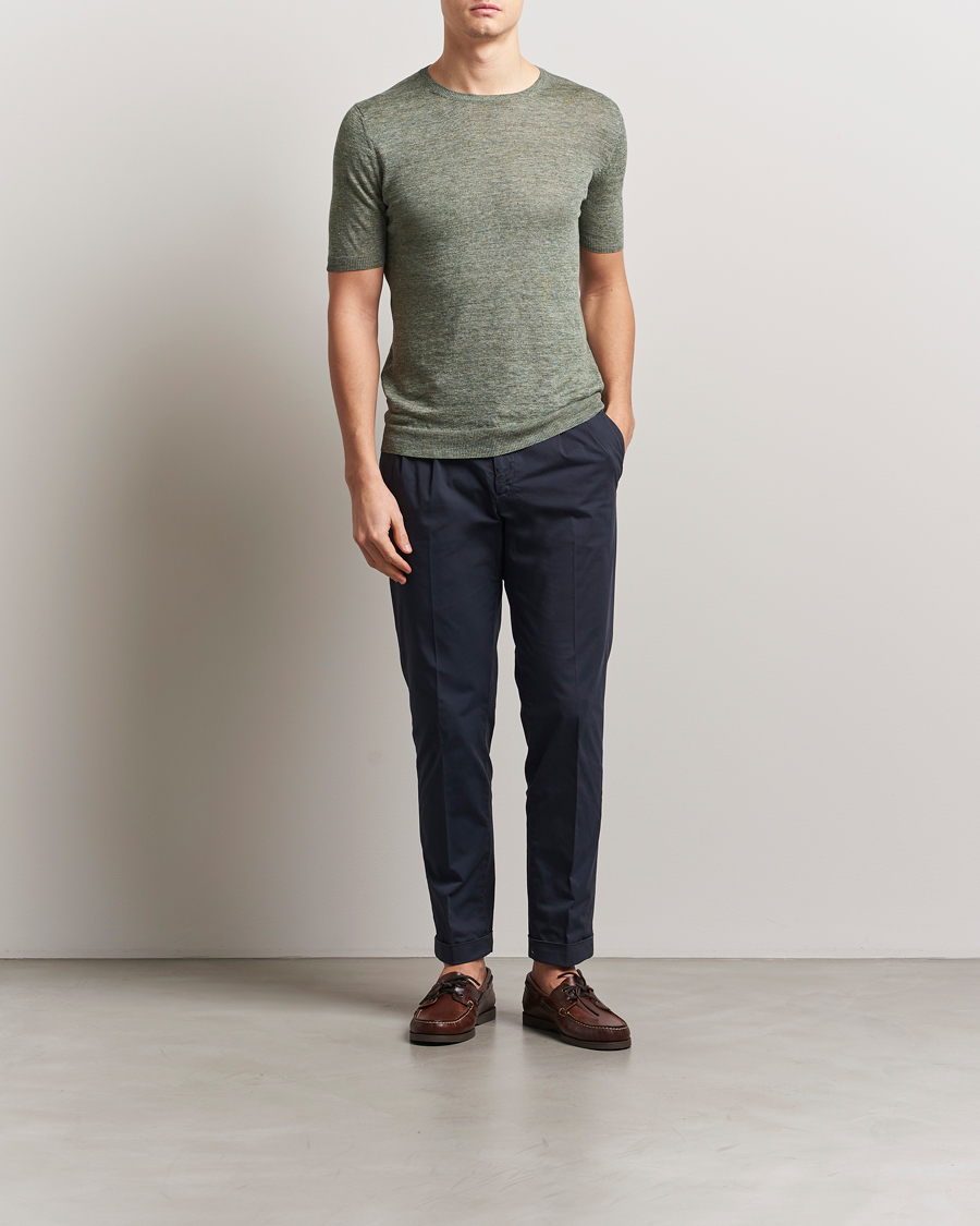 Herr | T-Shirts | Gran Sasso | Knitted Linen T-Shirt Green Melange