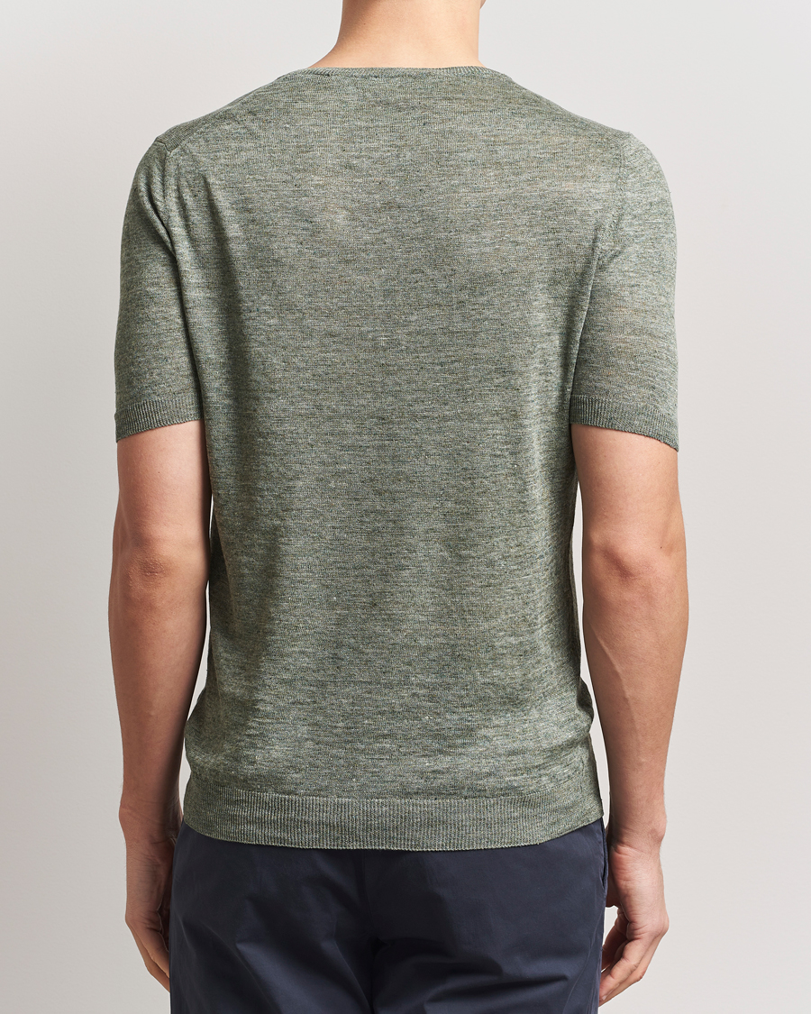 Herr | T-Shirts | Gran Sasso | Knitted Linen T-Shirt Green Melange